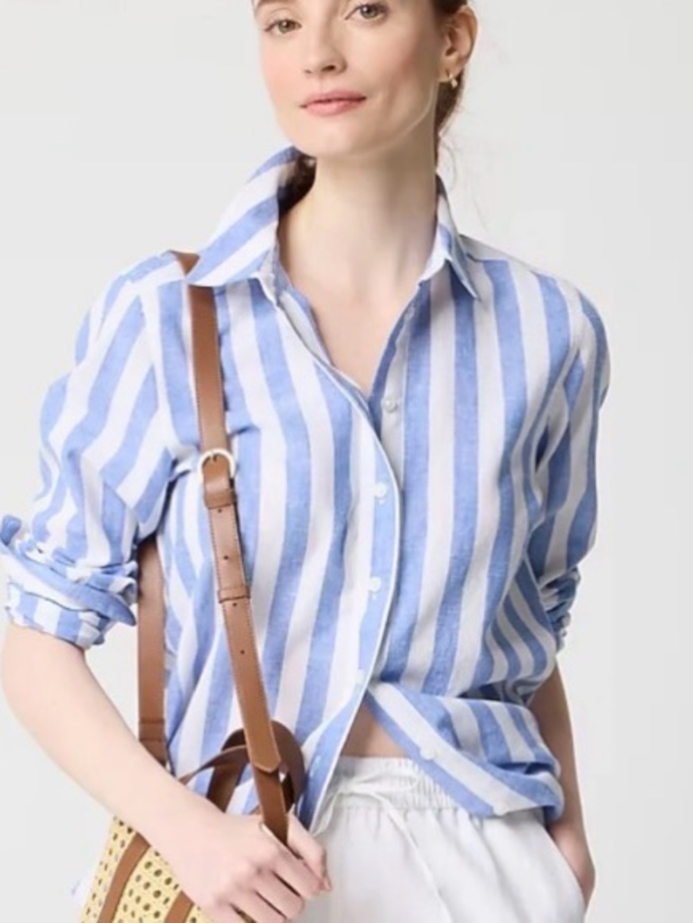 J. Crew Factory Striped Linen-Blend Button-Up Shirt